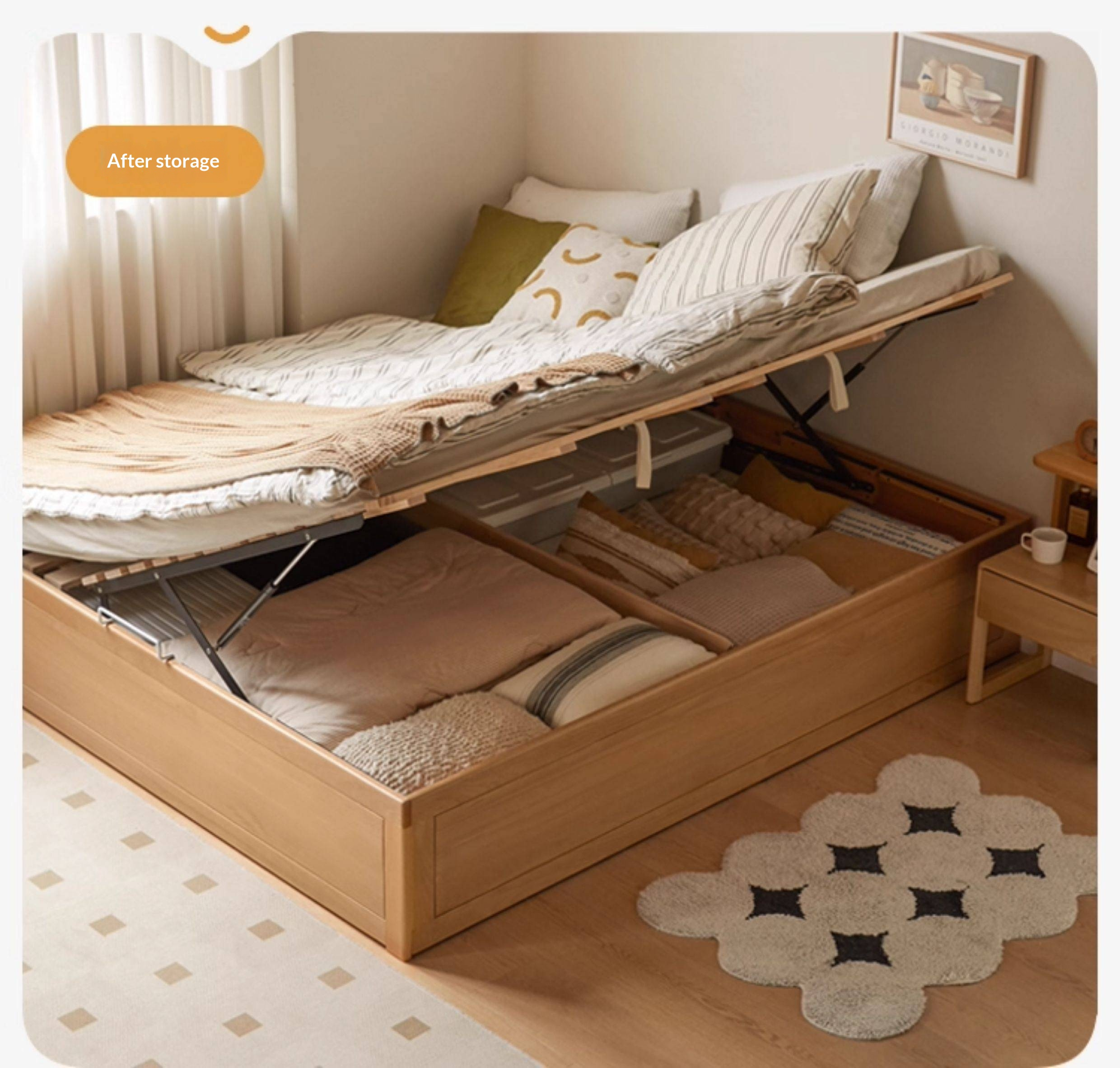 European Beech Solid Wood Platform Box Bed — Headboard-Free, Simple Design