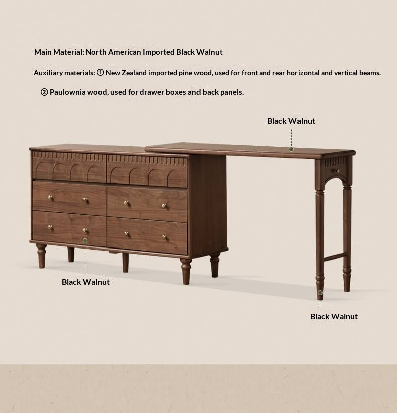 Black Walnut Solid Wood Vanity Table with Extendable Top