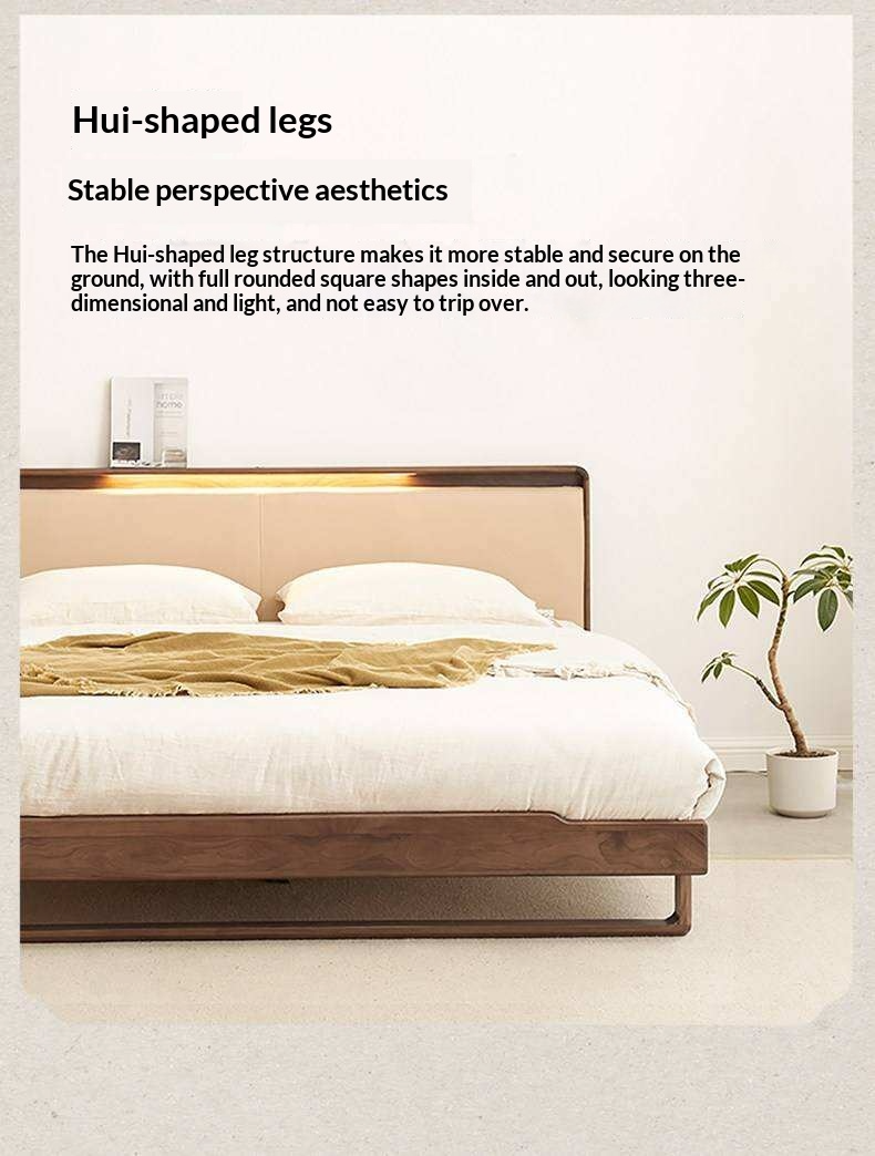 Ash Solid Wood Leather Soft Bed