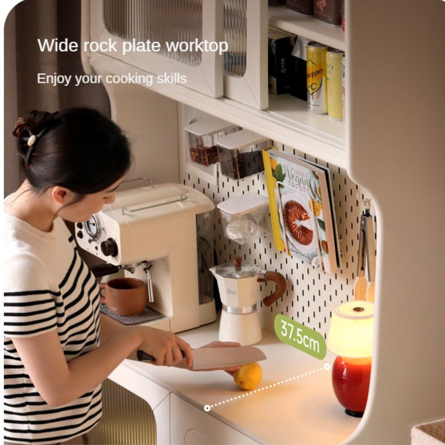 Solid RubberWood,Tulipwood Solid Wood Rock Board Cream Style Dining Sideboard