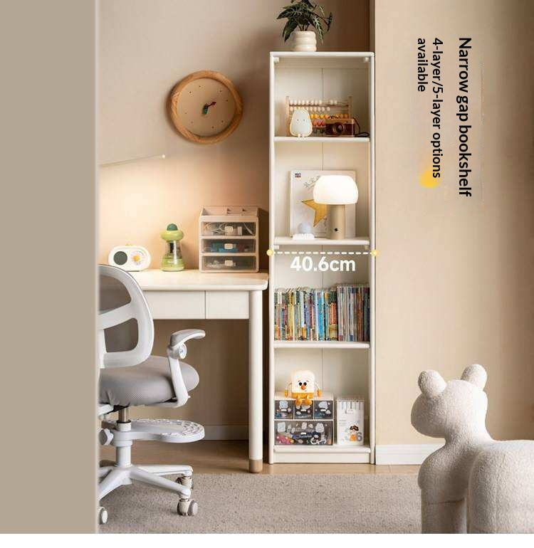 Solid RubberWood, Beech Solid Wood Kids Corner Bookcase, Narrow Floor-to-Wall Storage