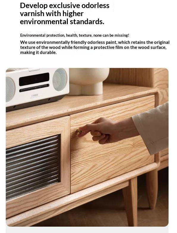 Oak Solid Wood Flip Door TV Cabinet.