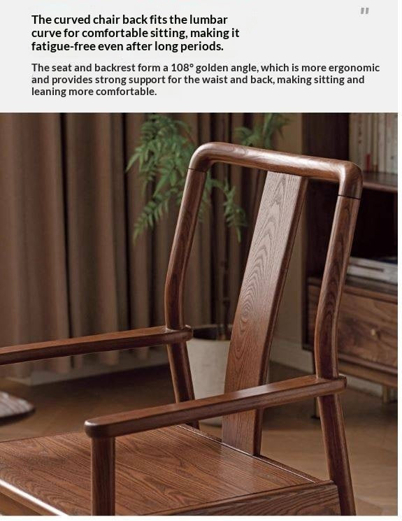 Black Walnut, Ash Solid Wood Backrest Dining Armchair