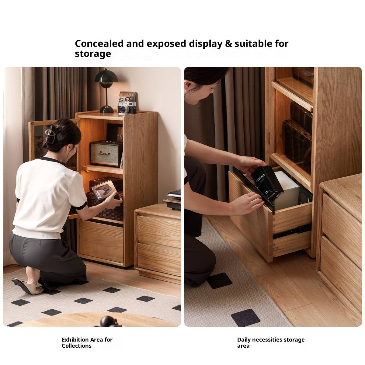 Oak Solid Wood Modern Side Cabinet.