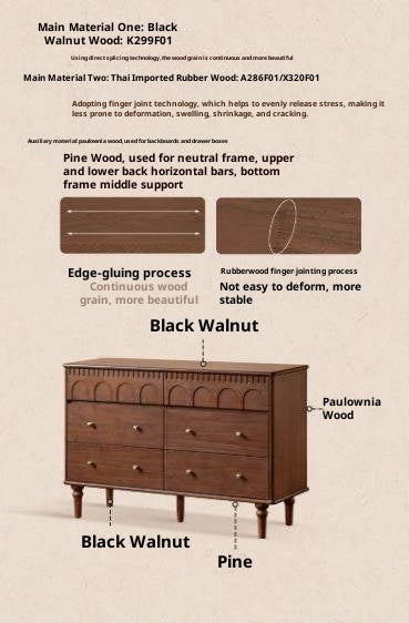 Black Walnut, Poplar, Solid Rubberwood French Retro Chest of Drawers