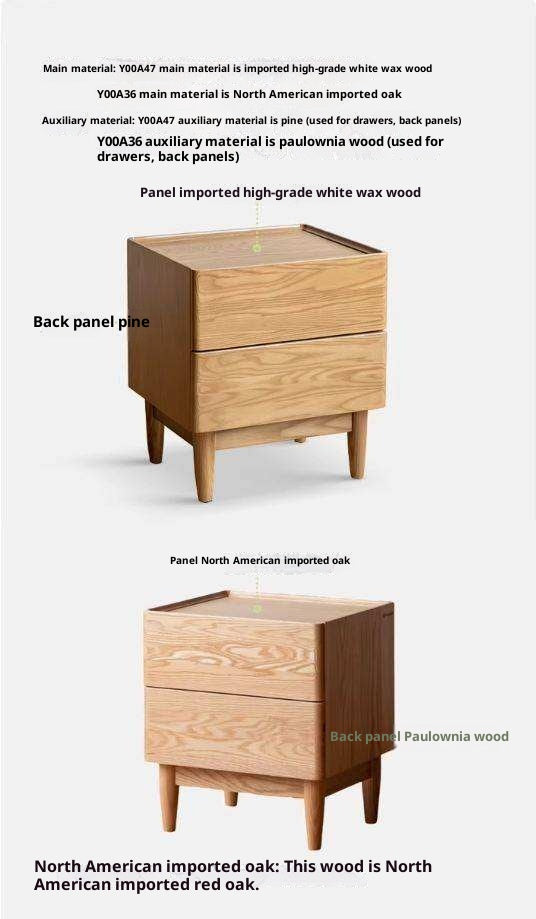 Ash, Oak, White Ash, White Oak, Sandalwood Solid Wood White Wax Small Nightstand