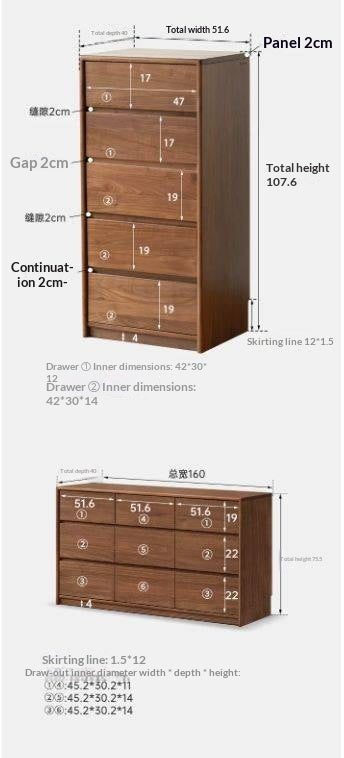Black Walnut, South American Walnut Solid Wood chest of drawers