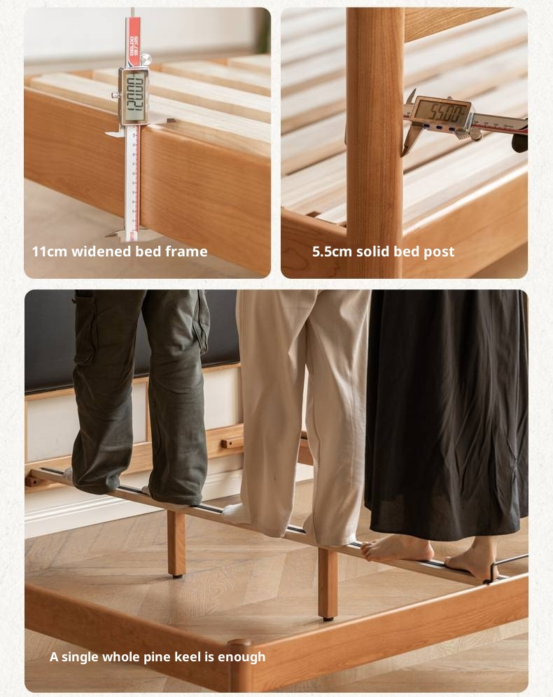 Cherry Solid Wood Soft Backrest Bed, French Retro Style