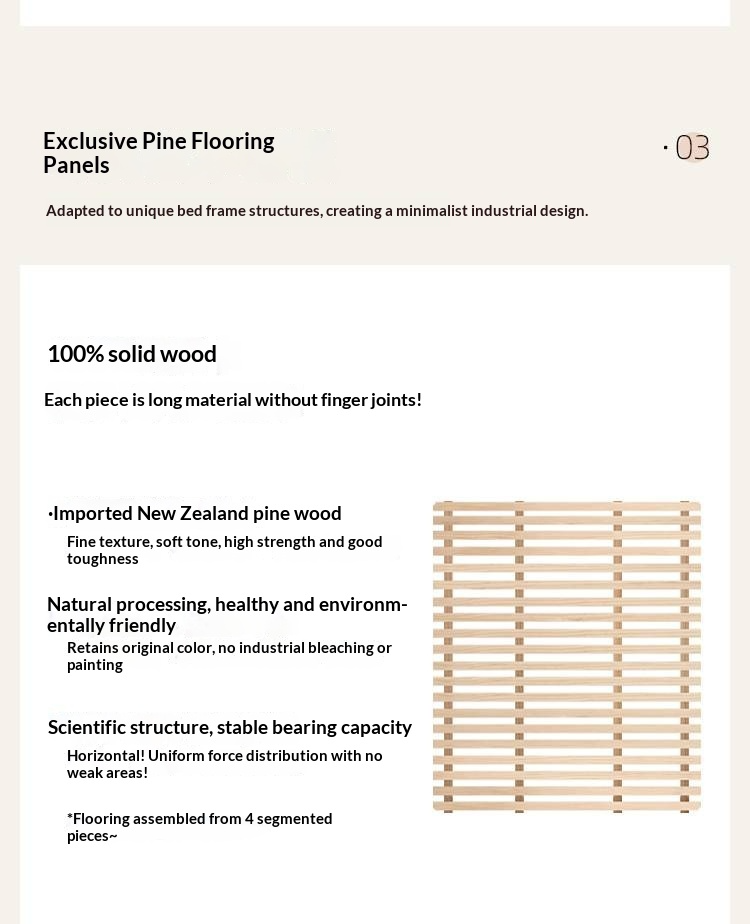 Poplar Solid Wood Platform Bed — No Headboard, Vintage Bauhaus Edge Style