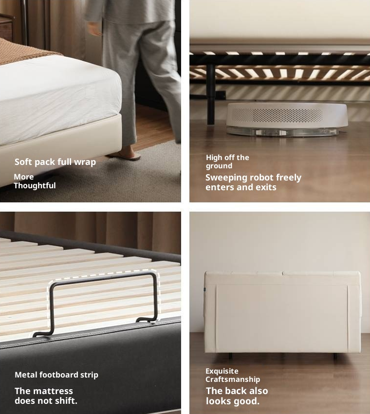 Genuine Leather Top Layer Cowhide Soft Suspension Bed with Lighting