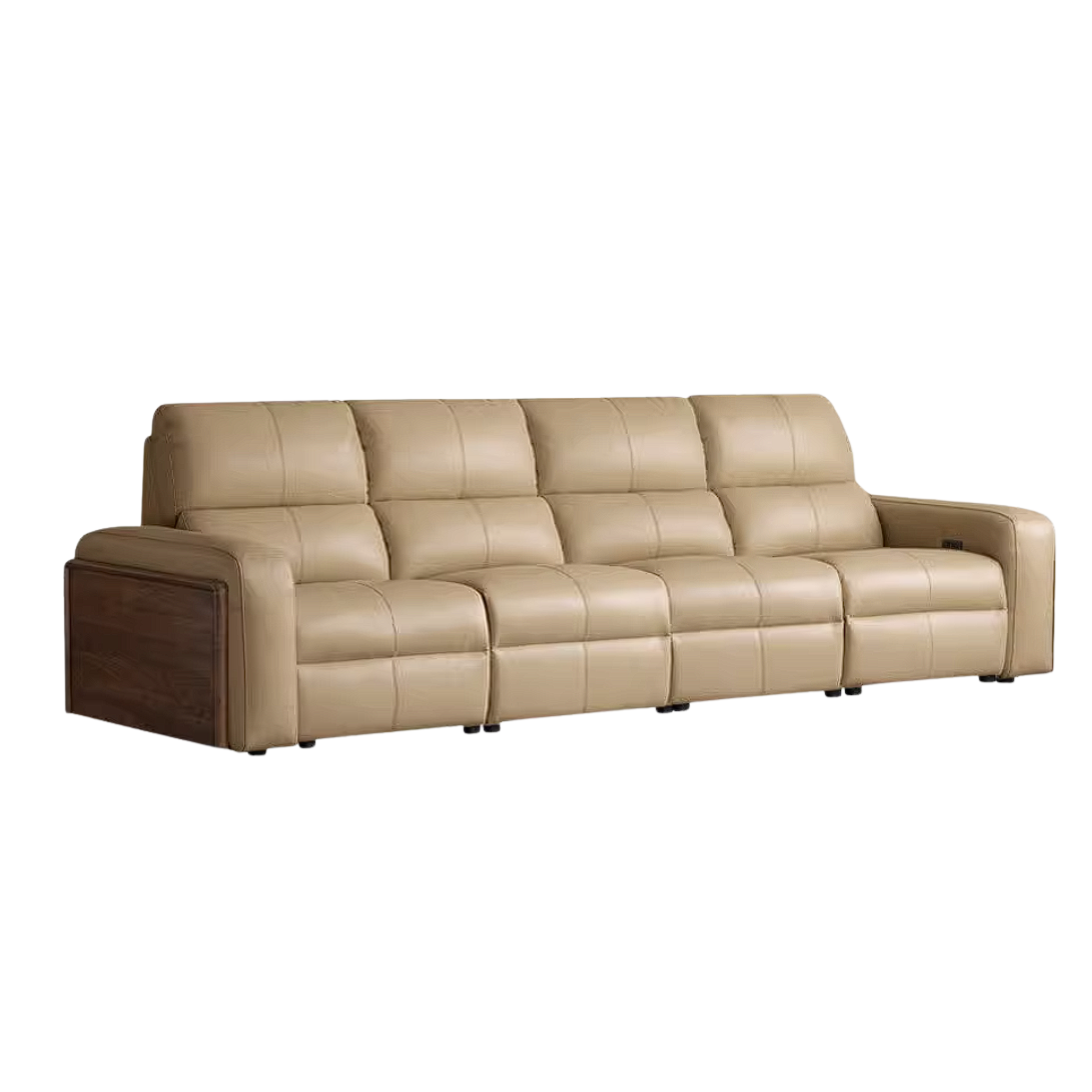 Black Walnut, Golden Sandalwood Solid Wood Top-Grain Genuine Leather Sofa Zero-Wall Recliner Design