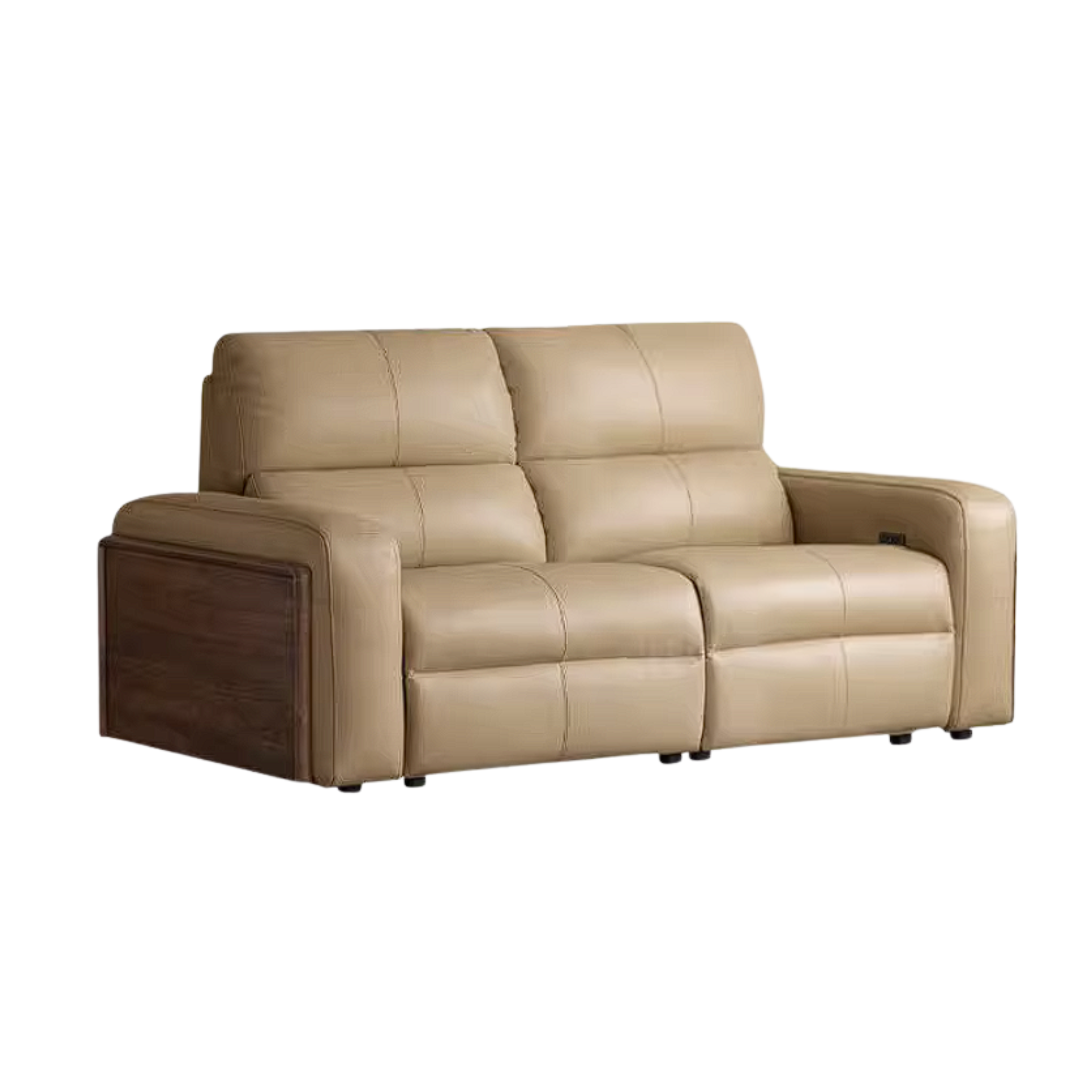 Black Walnut, Golden Sandalwood Solid Wood Top-Grain Genuine Leather Sofa Zero-Wall Recliner Design