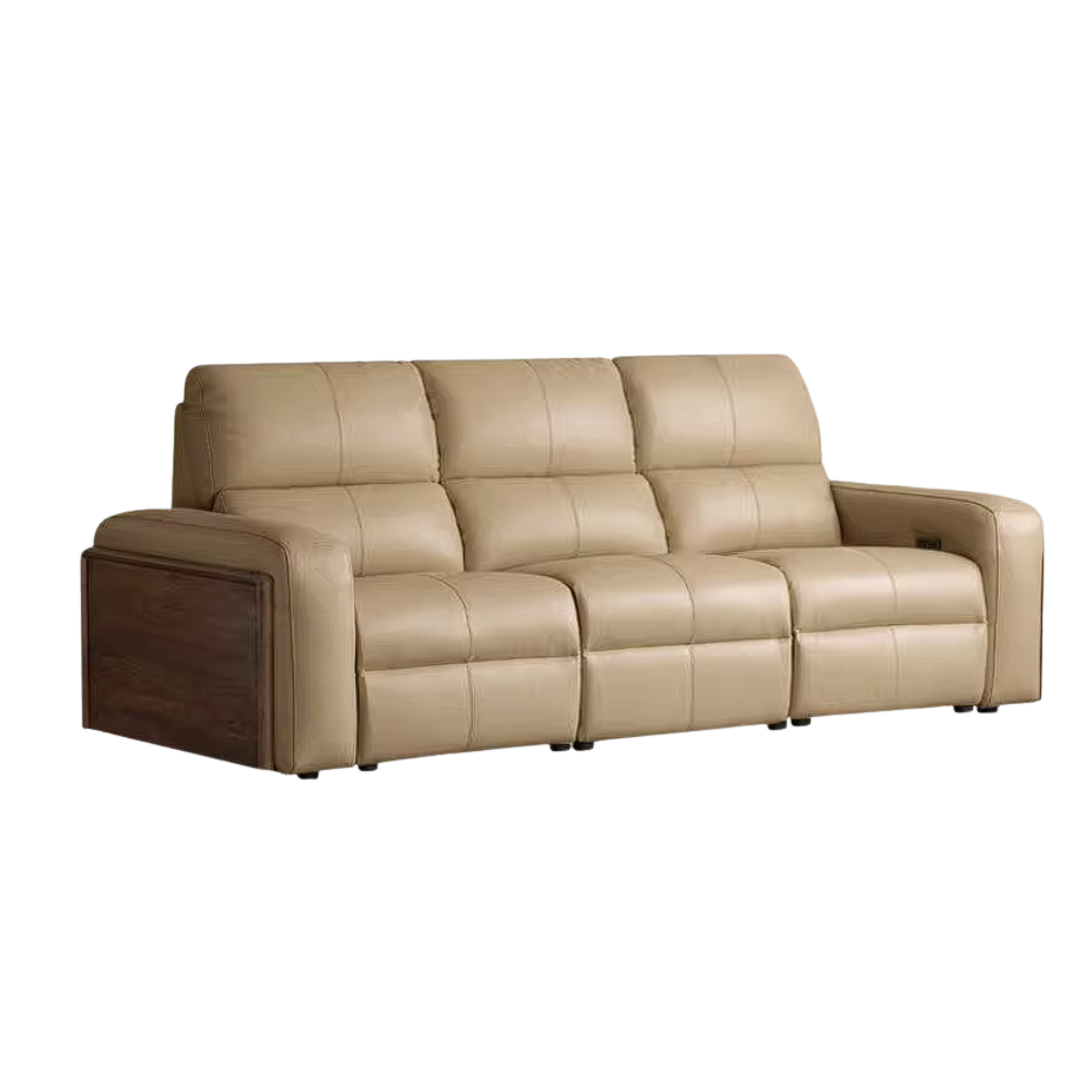 Black Walnut, Golden Sandalwood Solid Wood Top-Grain Genuine Leather Sofa Zero-Wall Recliner Design
