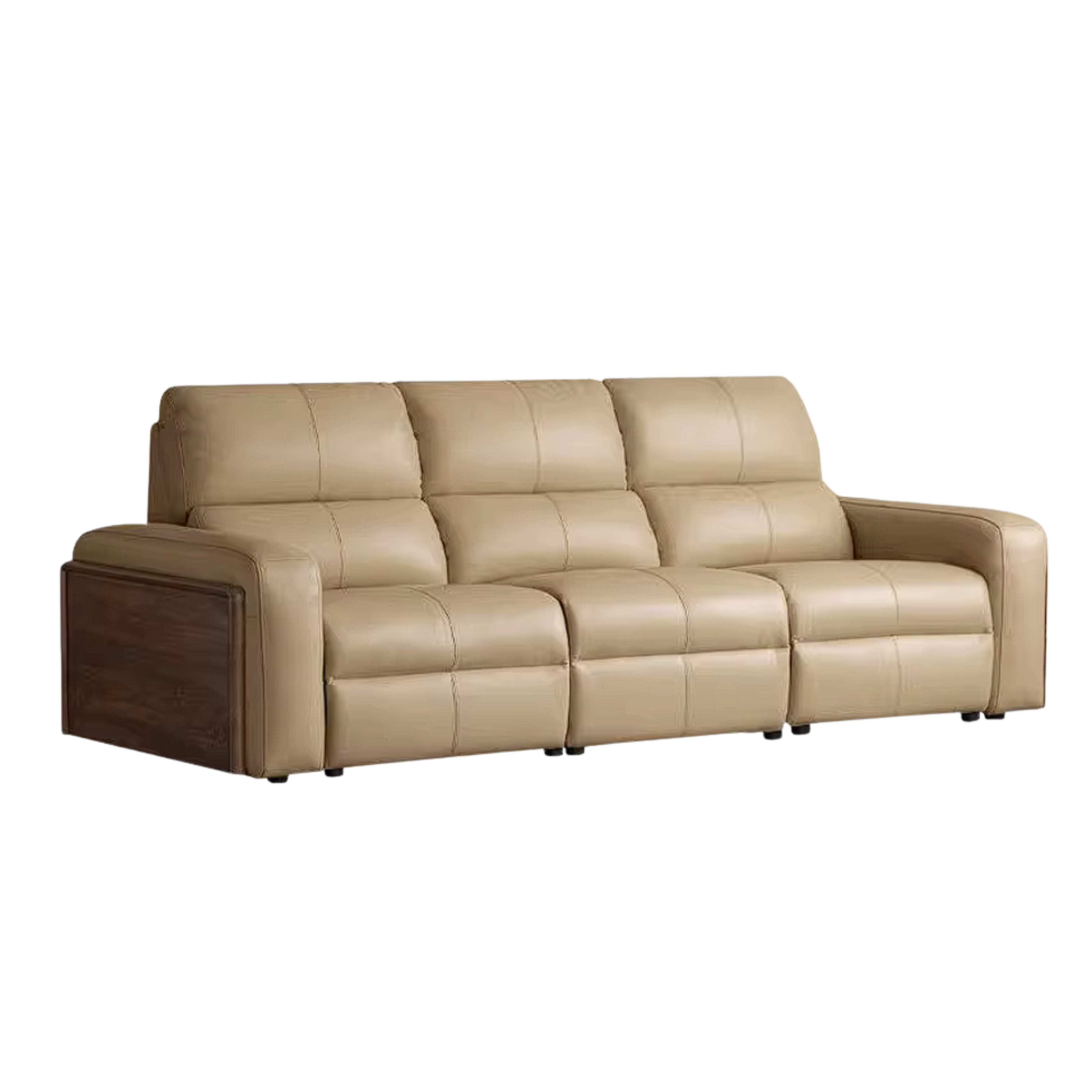 Black Walnut, Golden Sandalwood Solid Wood Top-Grain Genuine Leather Sofa Zero-Wall Recliner Design