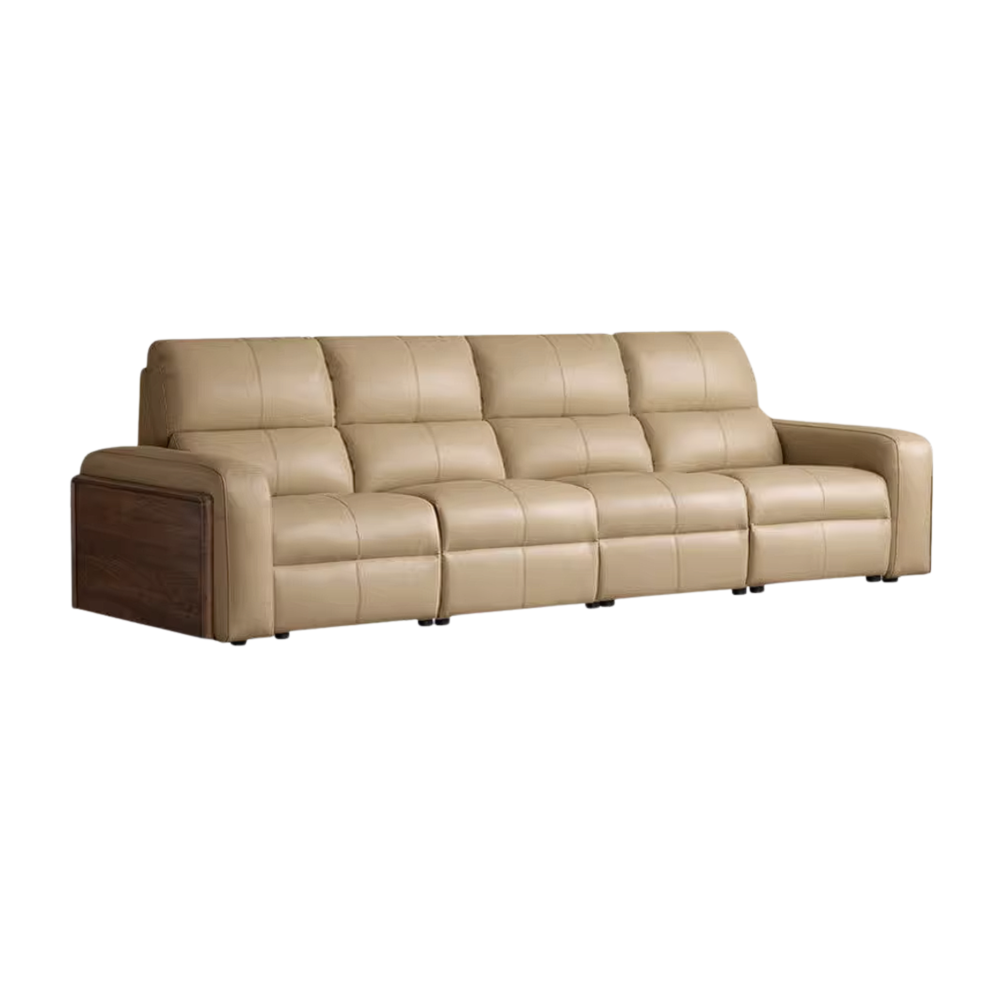 Black Walnut, Golden Sandalwood Solid Wood Top-Grain Genuine Leather Sofa Zero-Wall Recliner Design