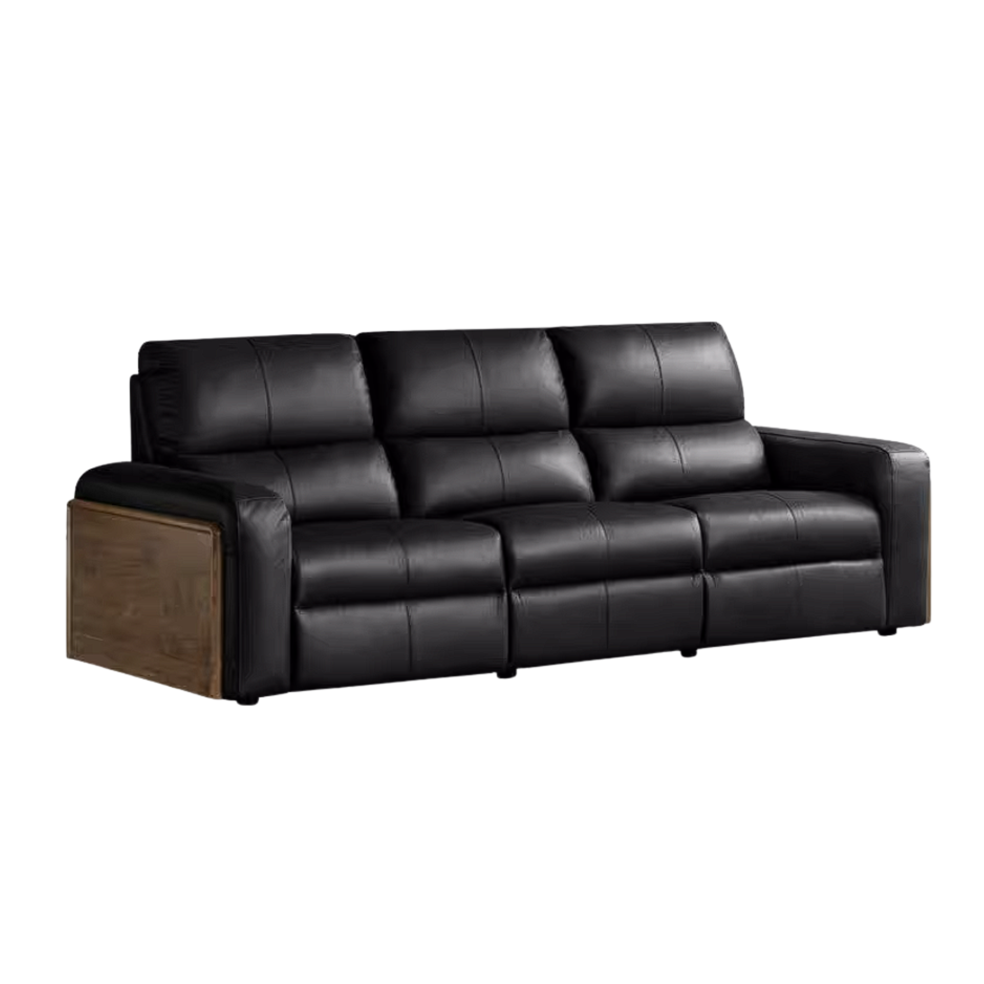 Black Walnut, Golden Sandalwood Solid Wood Top-Grain Genuine Leather Sofa Zero-Wall Recliner Design