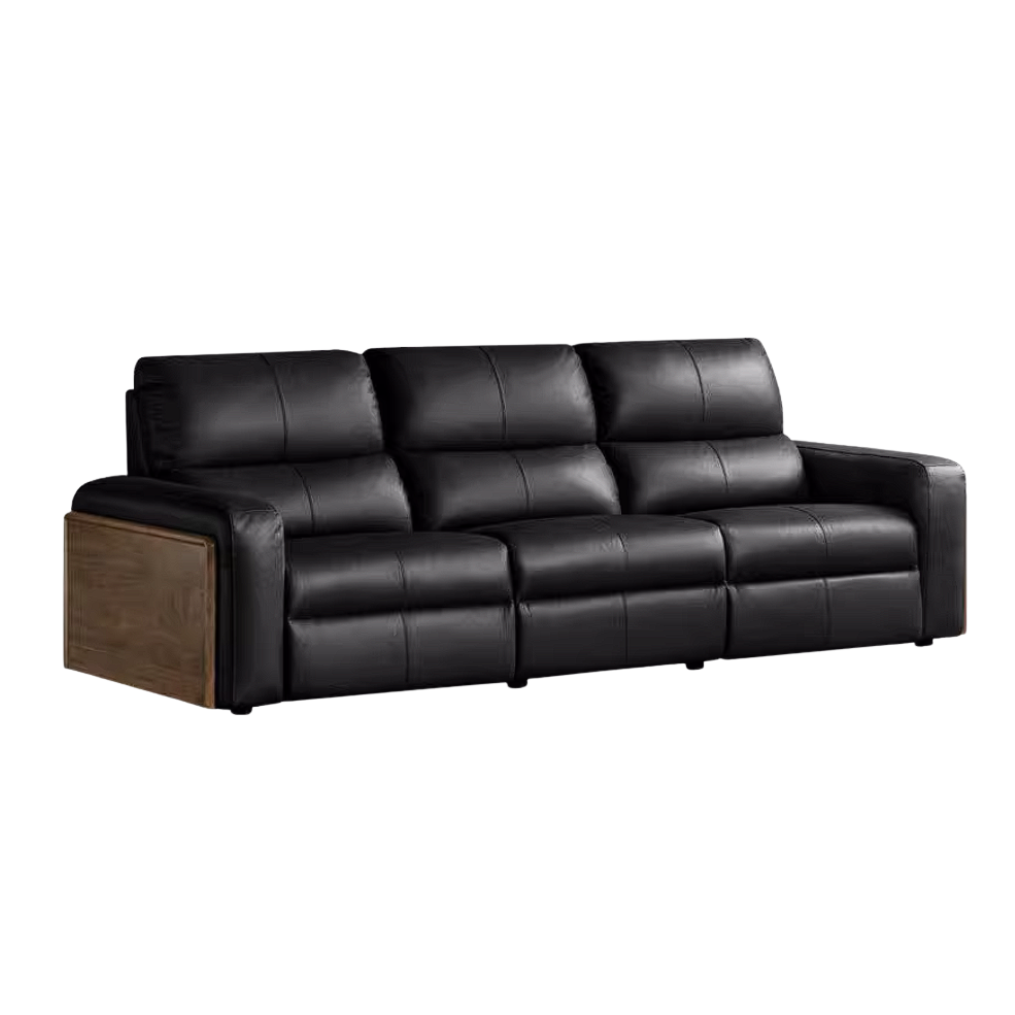 Black Walnut, Golden Sandalwood Solid Wood Top-Grain Genuine Leather Sofa Zero-Wall Recliner Design