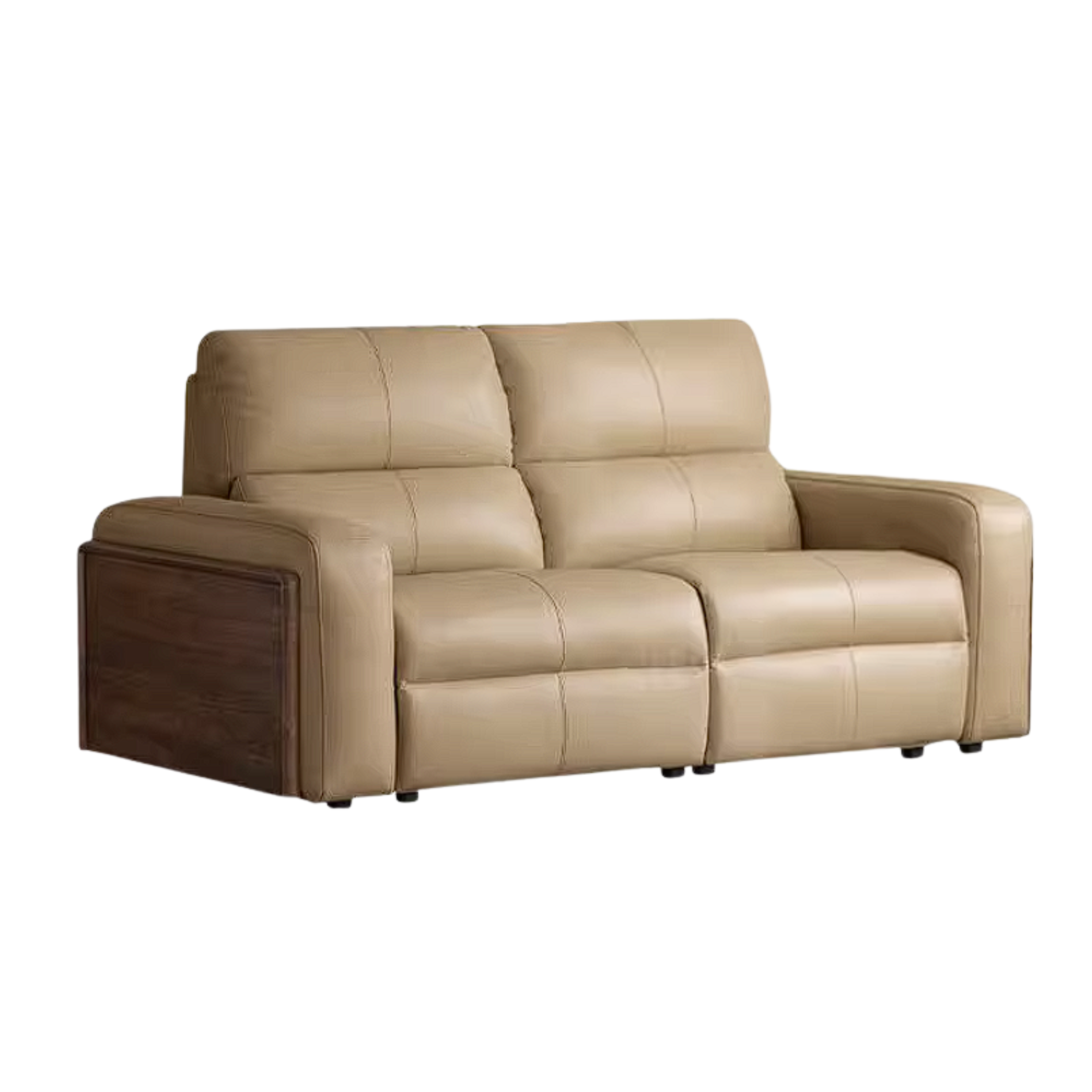 Black Walnut, Golden Sandalwood Solid Wood Top-Grain Genuine Leather Sofa Zero-Wall Recliner Design