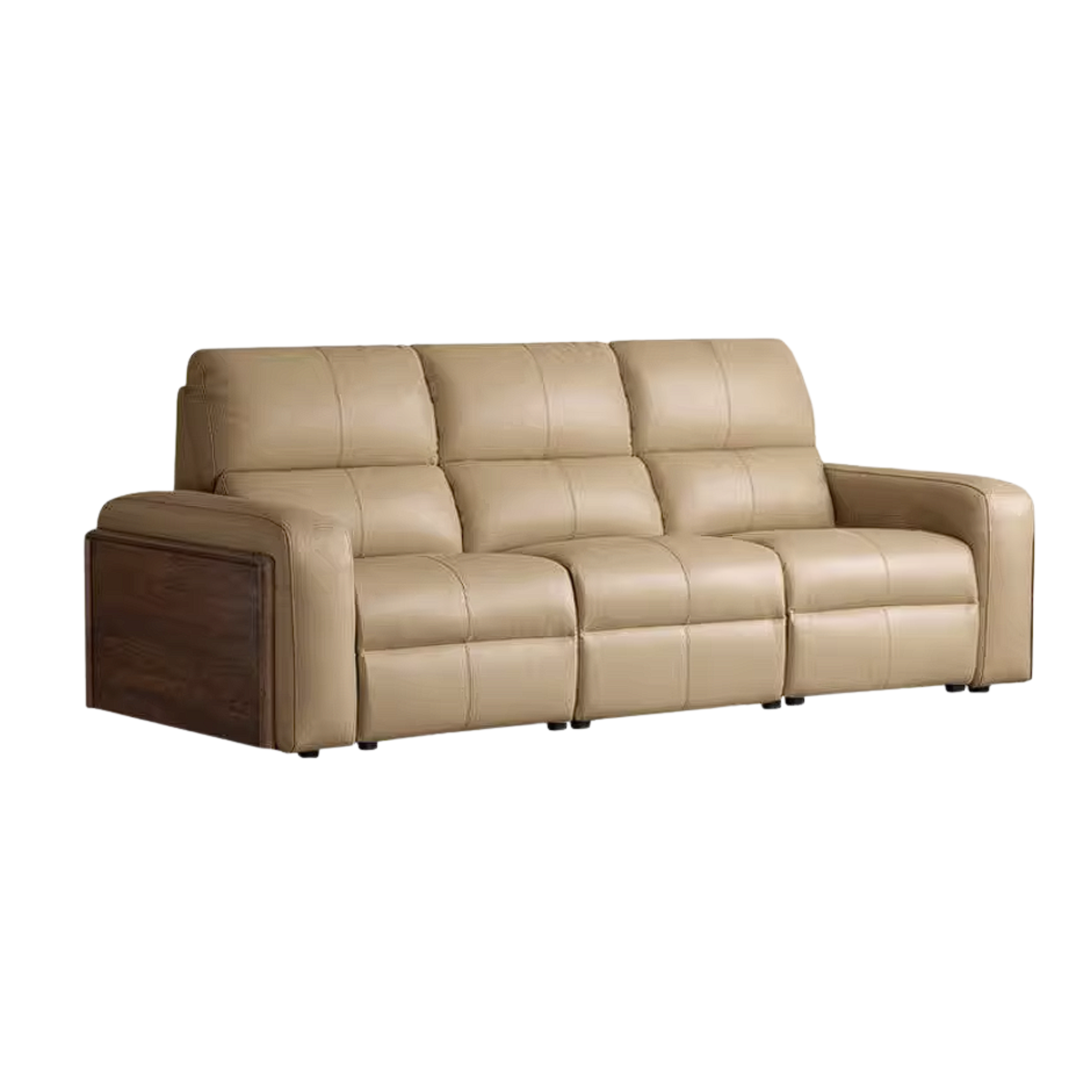 Black Walnut, Golden Sandalwood Solid Wood Top-Grain Genuine Leather Sofa Zero-Wall Recliner Design
