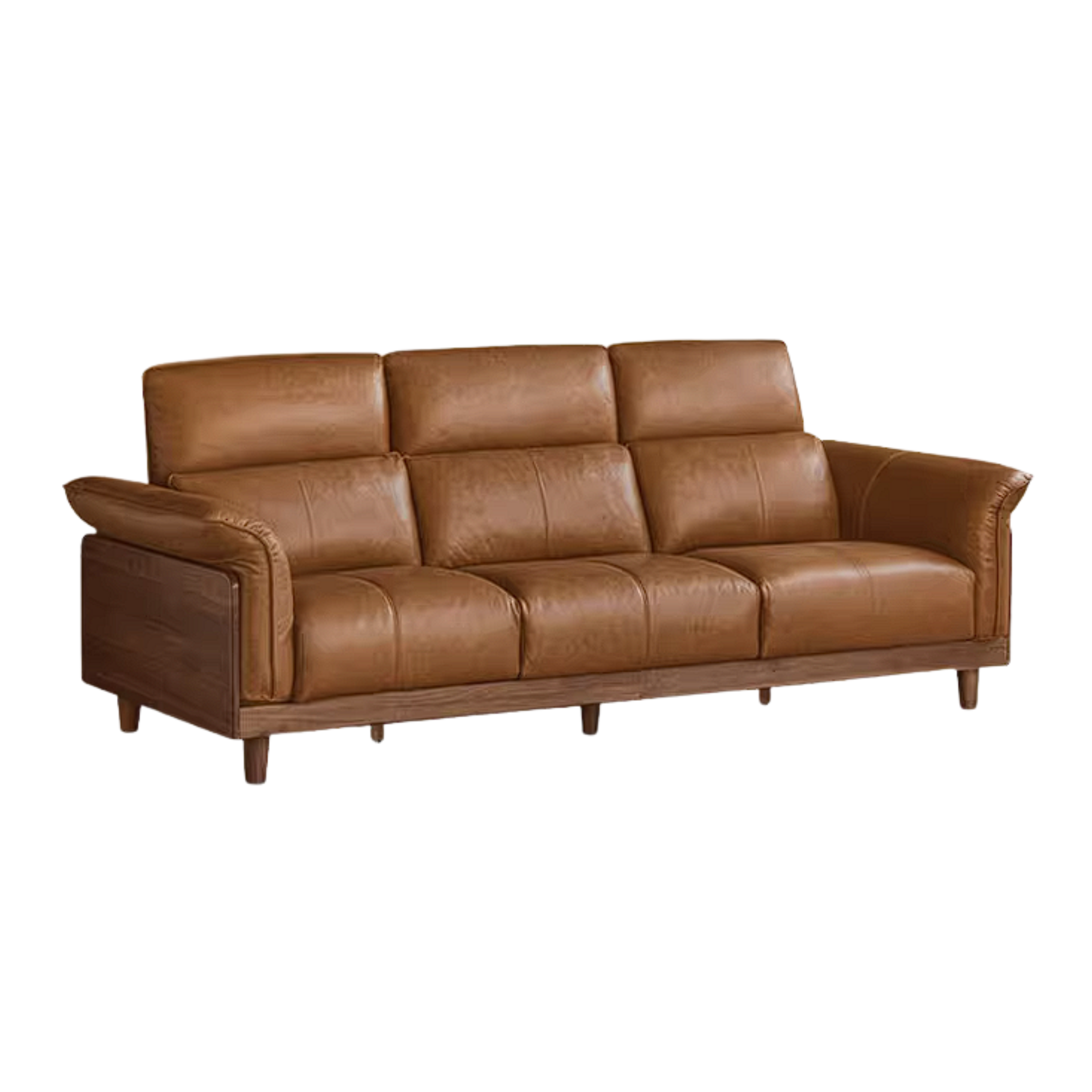 Black Walnut, Ash, Golden Sandalwood Solid Wood Genuine Top-Grain Leather, fabric High back Sofa