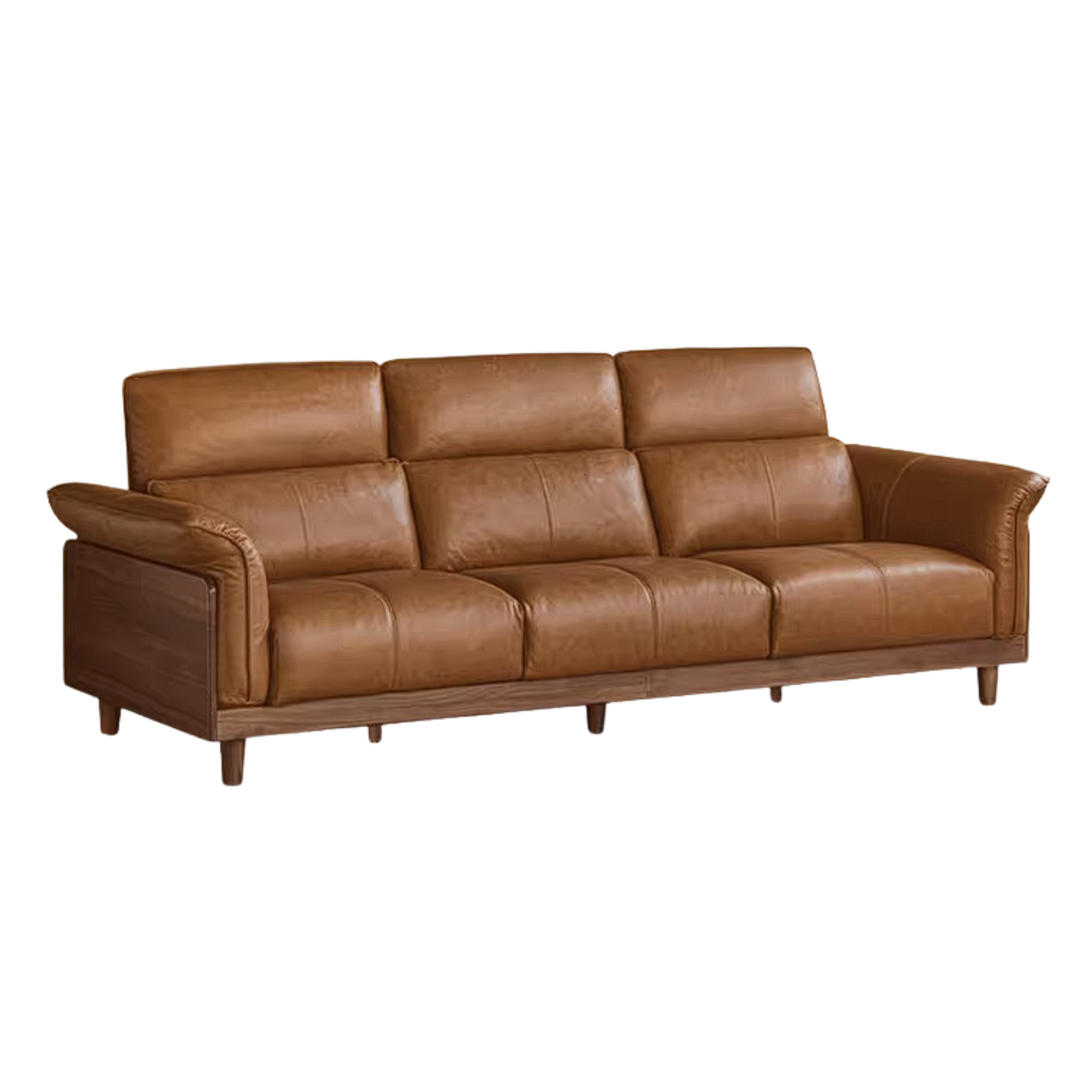 Black Walnut, Ash, Golden Sandalwood Solid Wood Genuine Top-Grain Leather, fabric High back Sofa