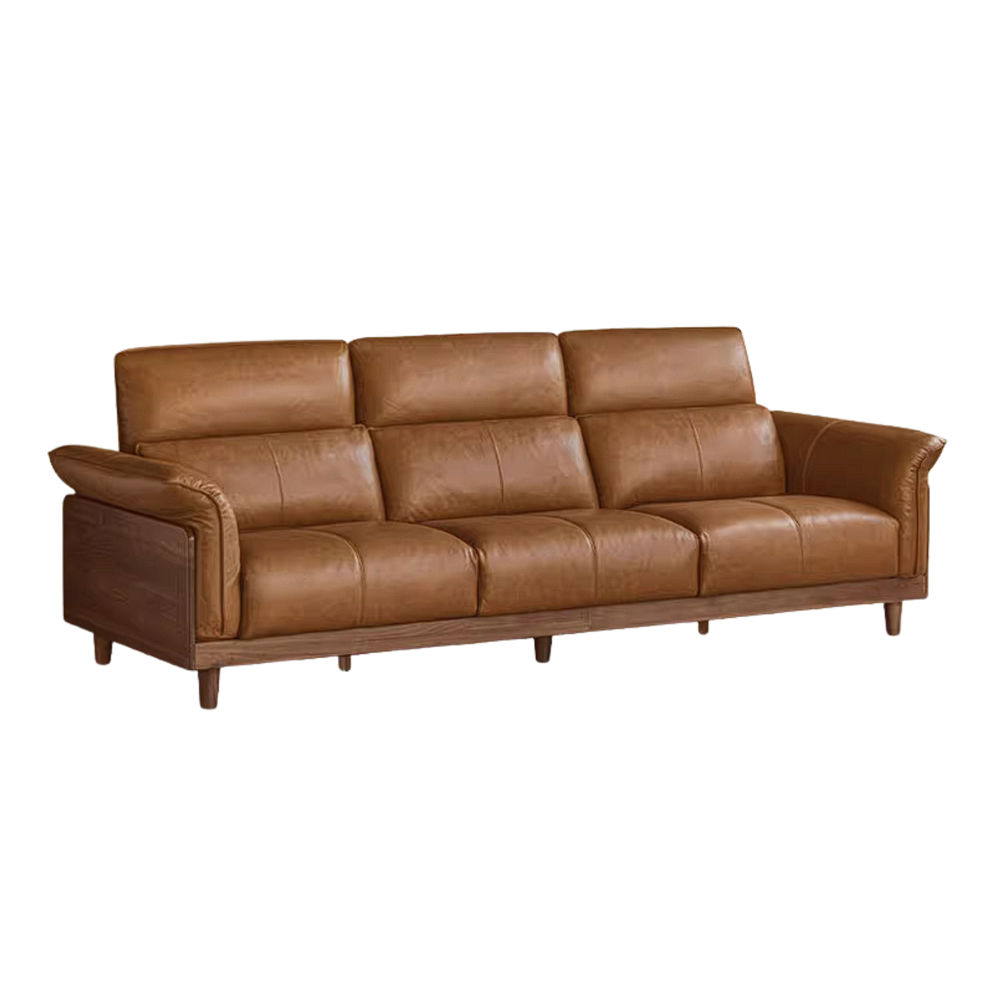 Black Walnut, Ash, Golden Sandalwood Solid Wood Genuine Top-Grain Leather, fabric High back Sofa