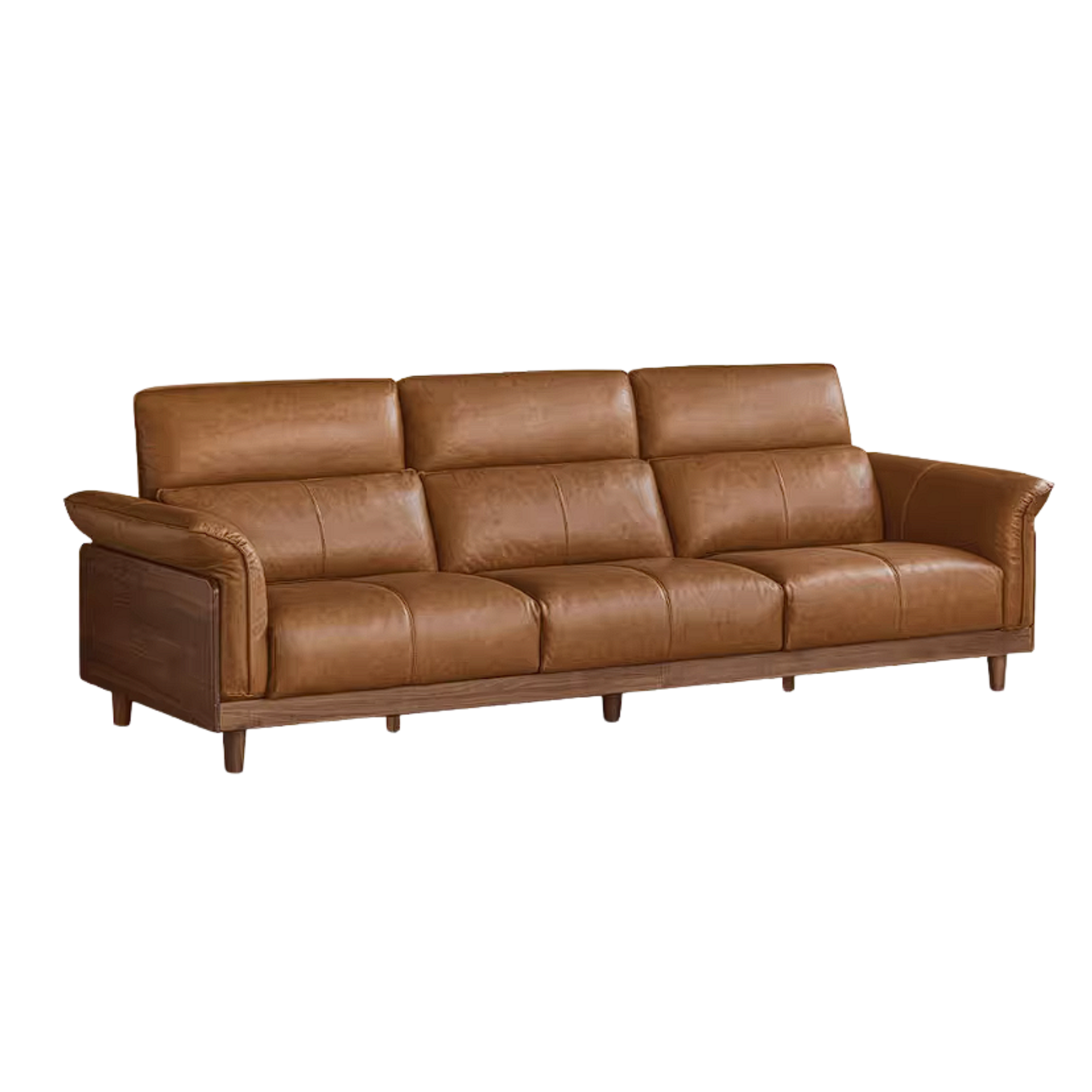 Black Walnut, Ash, Golden Sandalwood Solid Wood Genuine Top-Grain Leather, fabric High back Sofa