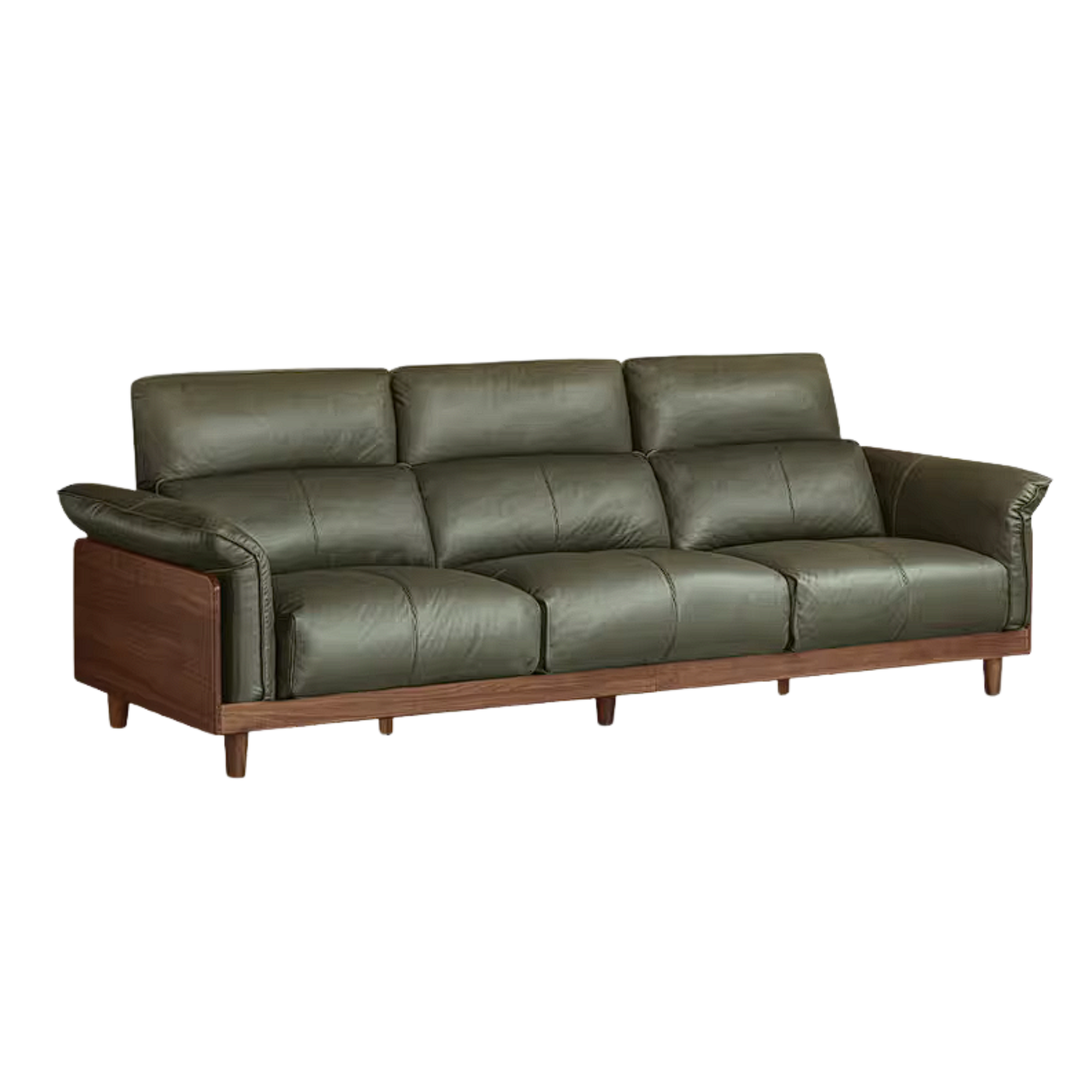 Black Walnut, Ash, Golden Sandalwood Solid Wood Genuine Top-Grain Leather, fabric High back Sofa