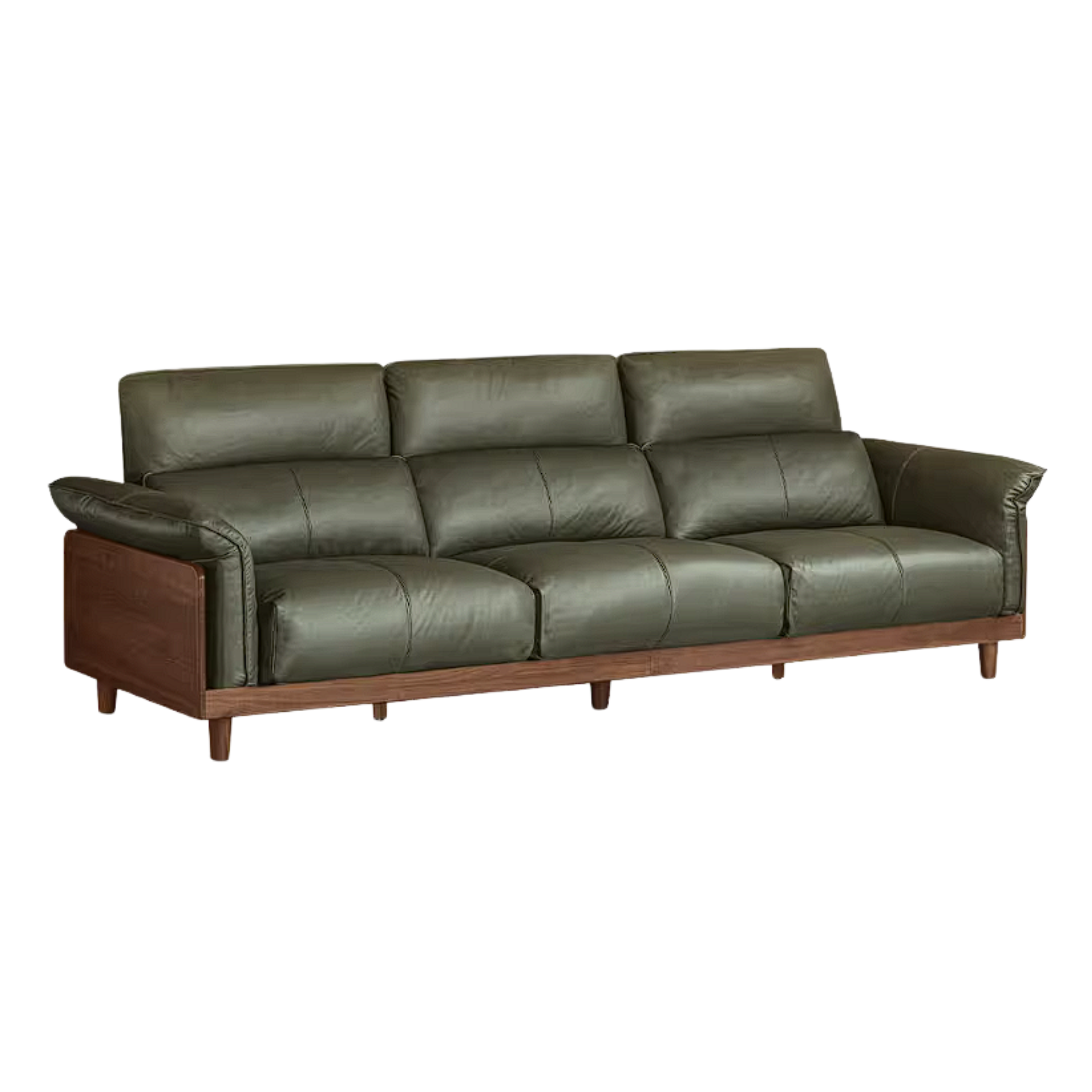 Black Walnut, Ash, Golden Sandalwood Solid Wood Genuine Top-Grain Leather, fabric High back Sofa