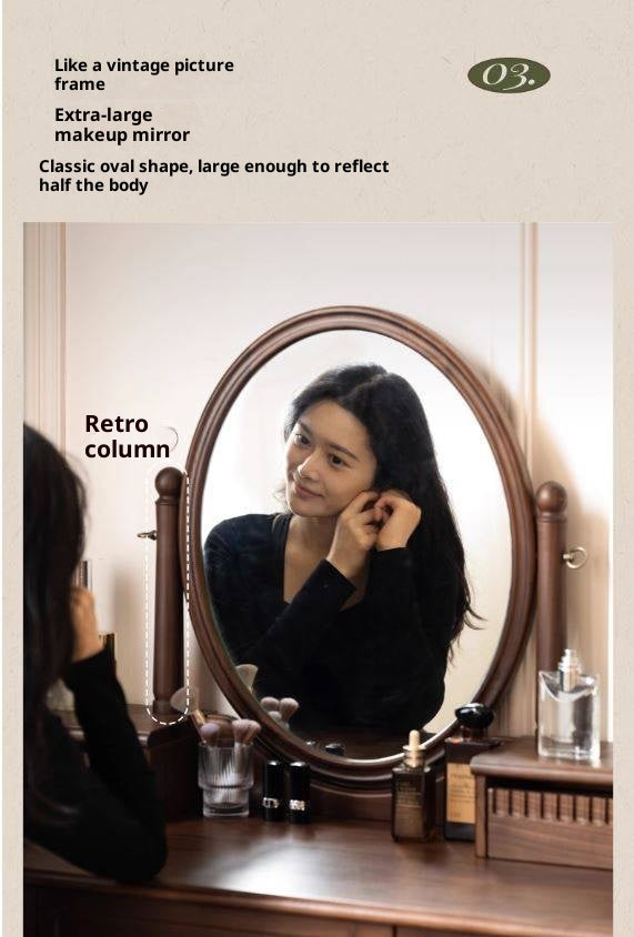 Black Walnut, Tulipwood Solid Wood Retro Style Vanity Table With Built-In Mirror