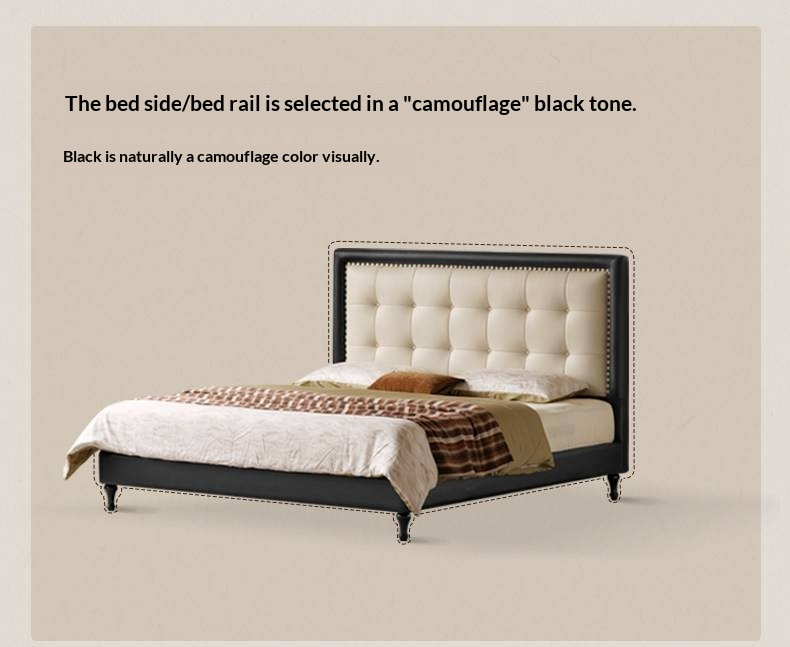 Luxury Genuine Leather Soft Headboard Bed, American Style Riveted Bed