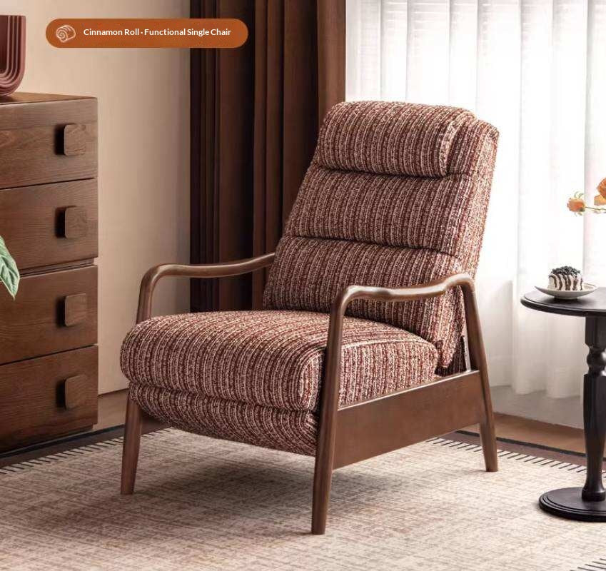 Ash Solid Wood Recliner Chair, Adjustable Upholstered Lounge Chair with Removable Washable Cover