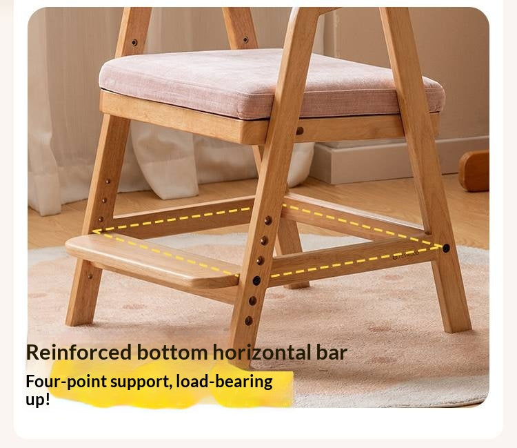 Solid Rubberwood Nordic Style Kids Chair with Adjustable Armrest