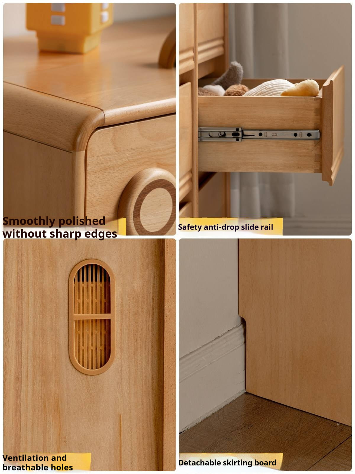 Beech Solid Wood, Solid RubberWood Scalloped Kids Dresser with Round Knobs