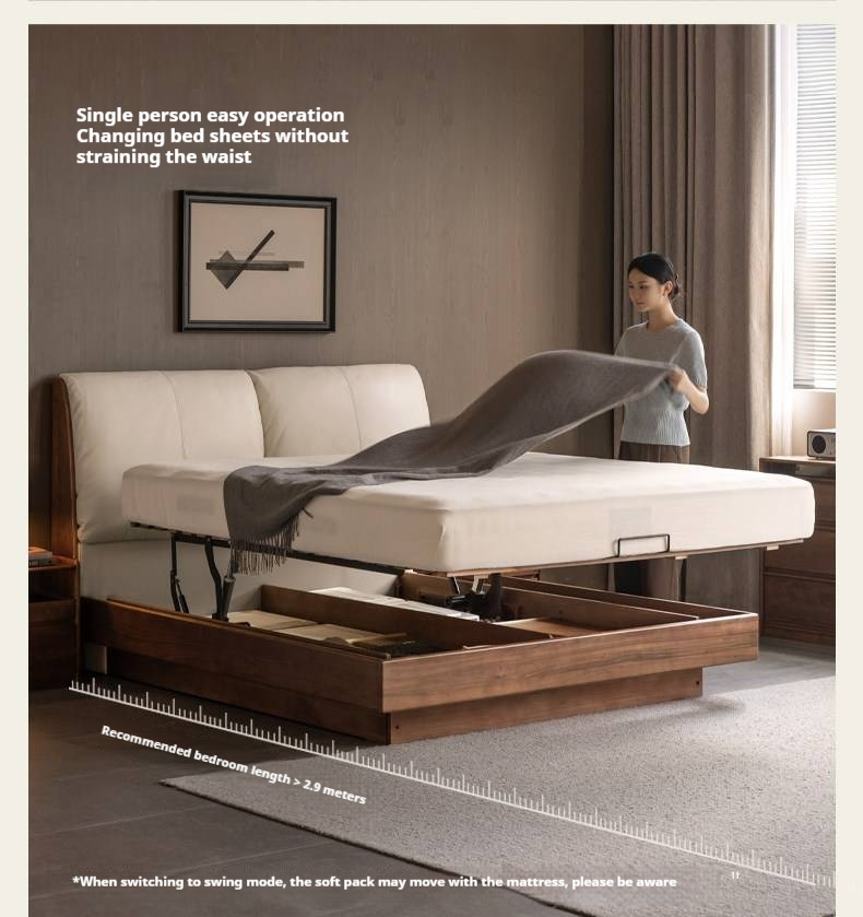 Black Walnut Solid Wood Italian Luxury Leather Bed