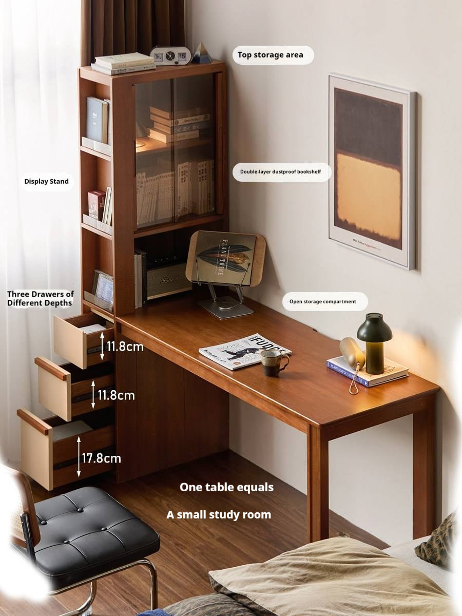 Poplar Solid Wood Retro Style Multifuntional Desk with Integrated Bookshelf