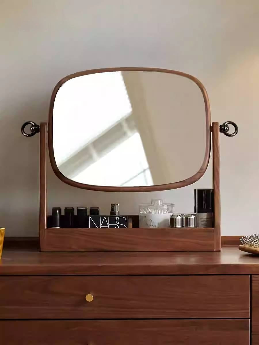Black walnut solid wood makeup mirror storage box degree rotation