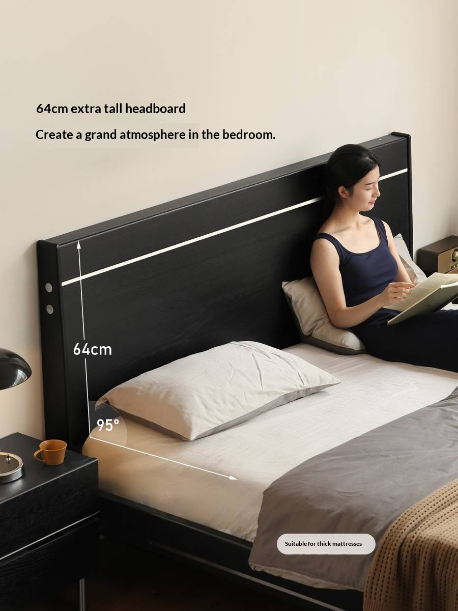 Poplar, Ash Solid Wood Large Board High Headboard Double Household Large Bed