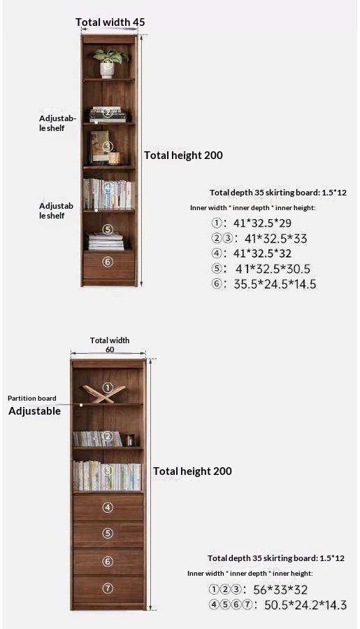 Black Walnut Solid Wood Bookcase Display Glass Door Storage Cabinet