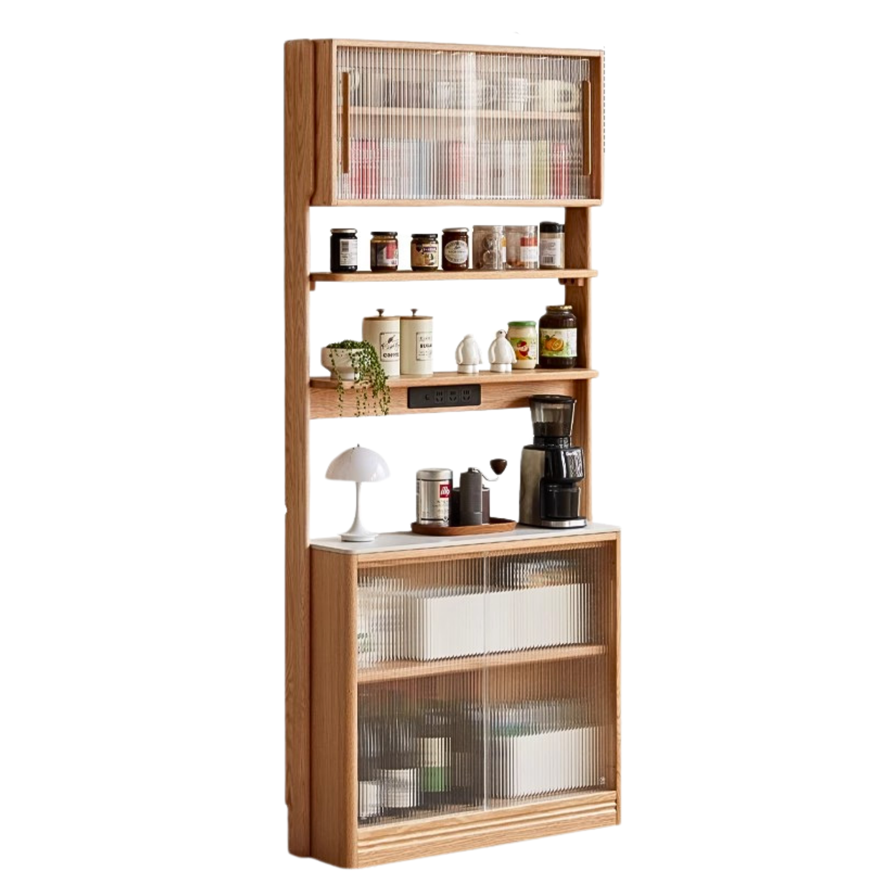 Oak, Solid RubberWood Rock Board Dining Sideboard Integrated Multifunctional Storage