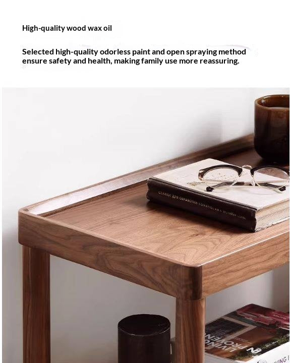Black Walnut Solid Wood Side Table, Double Layer Storage Shelf