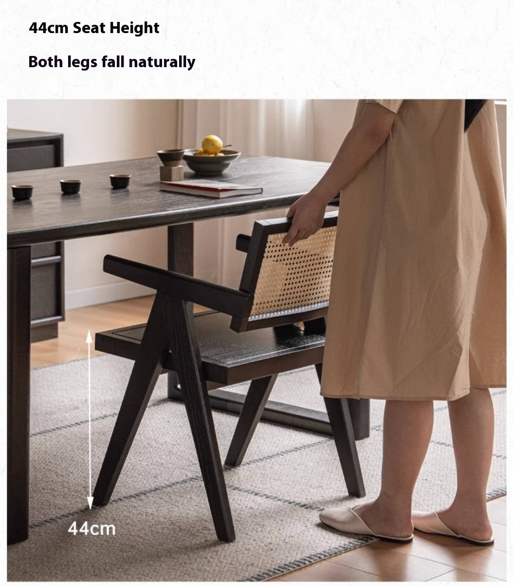 Black Walnut, Ash, Oak, Cherry Solid Wood Light Luxury Rattan Chair