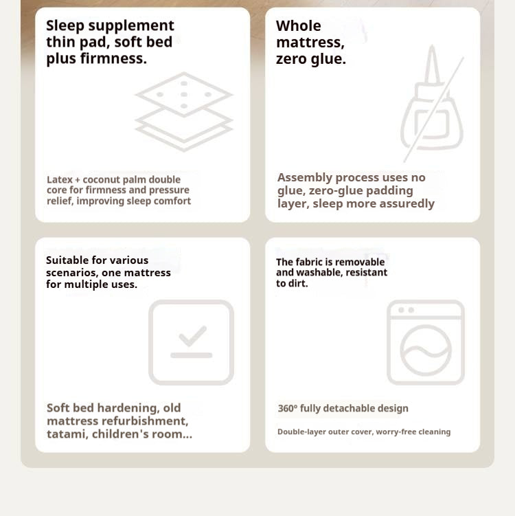 Zero-Glue Coconut Fiber Lumbar Support Firm Mattress — Removable, Washable, Latex Thin Mattress