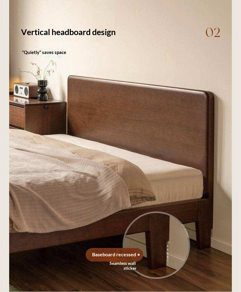 Golden Rosewood Solid Wood Platform Bed with Panel Headboard
