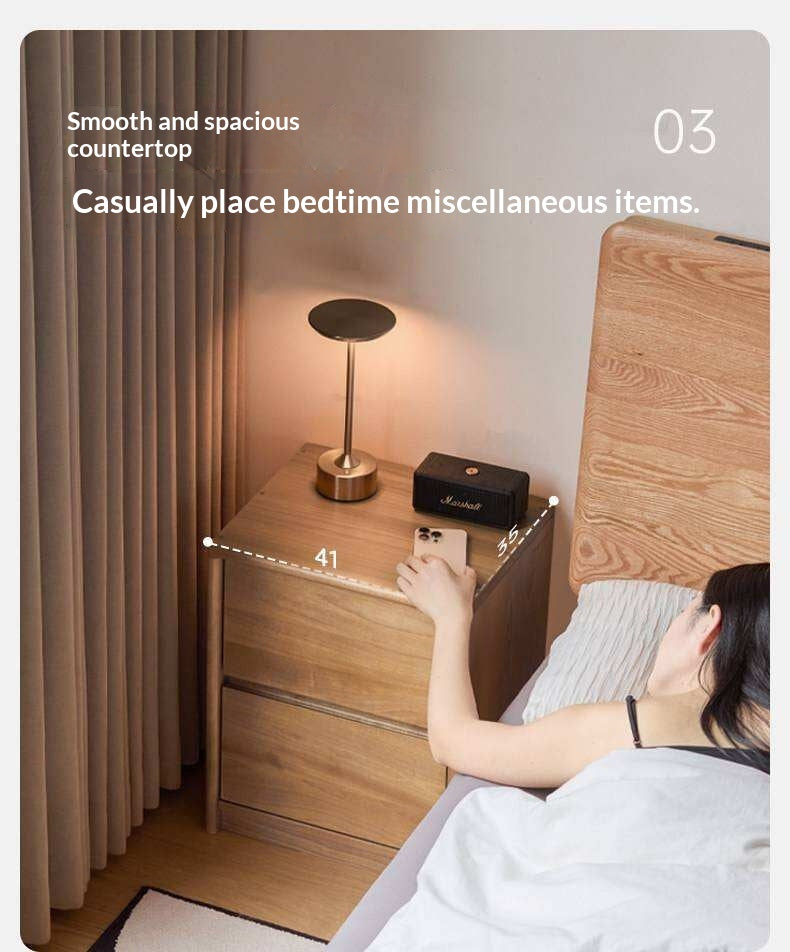 Birch Solid Wood Modern Minimalist Nightstand with Storage Cabinet