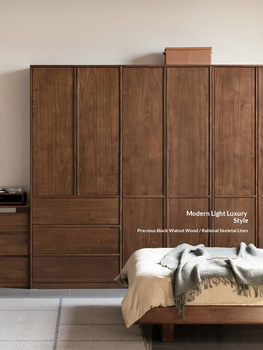 Black Walnut Solid Wood Italian Light Luxury Wardrobe.