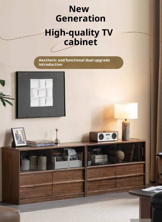 Black Walnut Solid Wood Italian Light Luxury TV Cabinet
