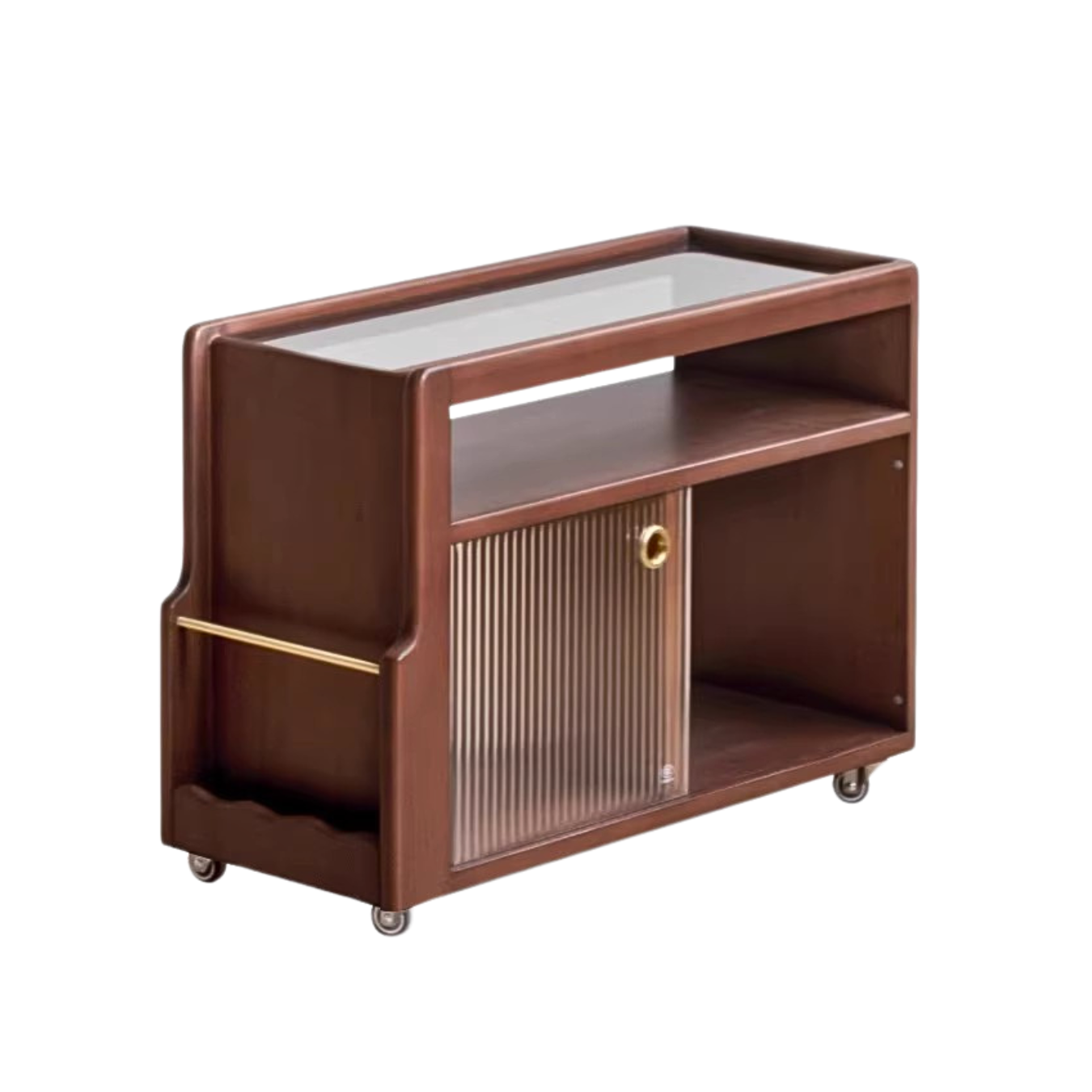 Oak, Beech, Poplar, Black Walnut Solid Wood Mobile Glass Side Table