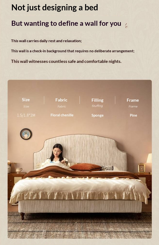 Fabric Soft Headboard Bed French Retro Style