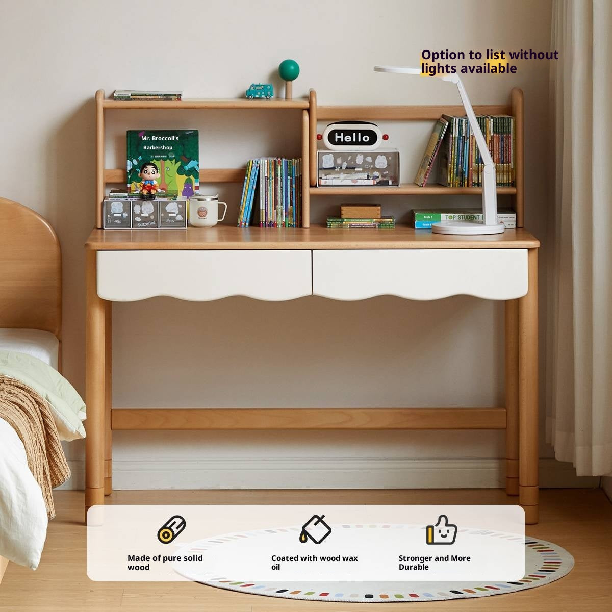 Beech Solid Wood Children's Desk Adjustable Writing Desk